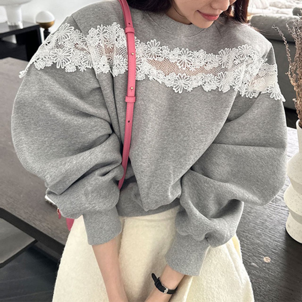 フラワーレース切替 スウェットトップス A4483