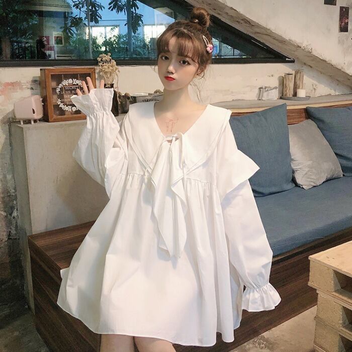 人形の襟の白いシャツの女性のデザイン感覚ニッチ春2020新バージョン緩いミドル丈長袖シャツトレンド クレセントシティ7950062346