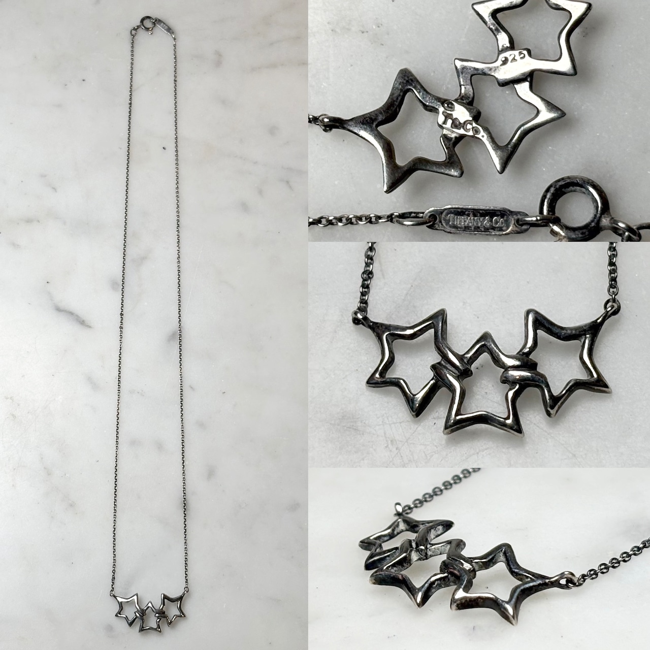 TIFFANY silver triple star pendant necklace