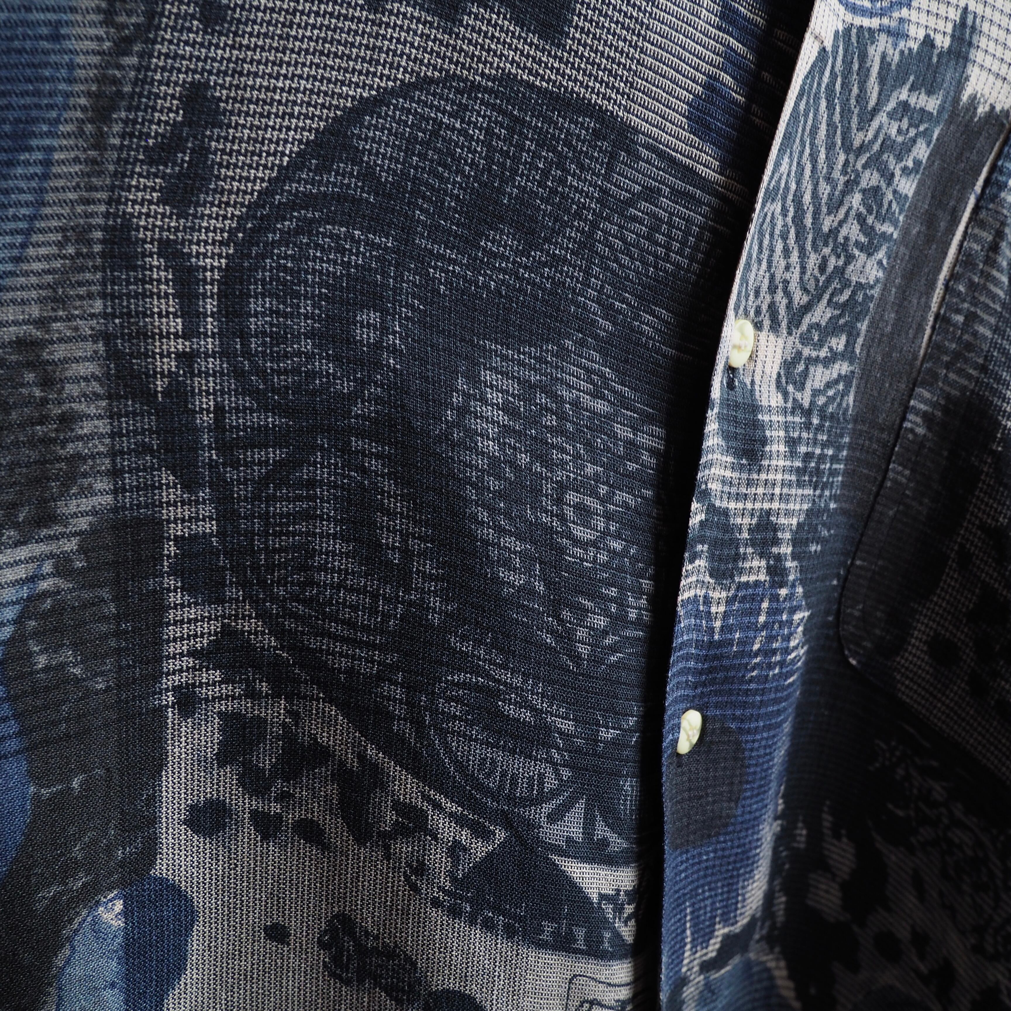 1990s ” Goouch ” contemporary collage art printed vintage loose silhouette silk shirt