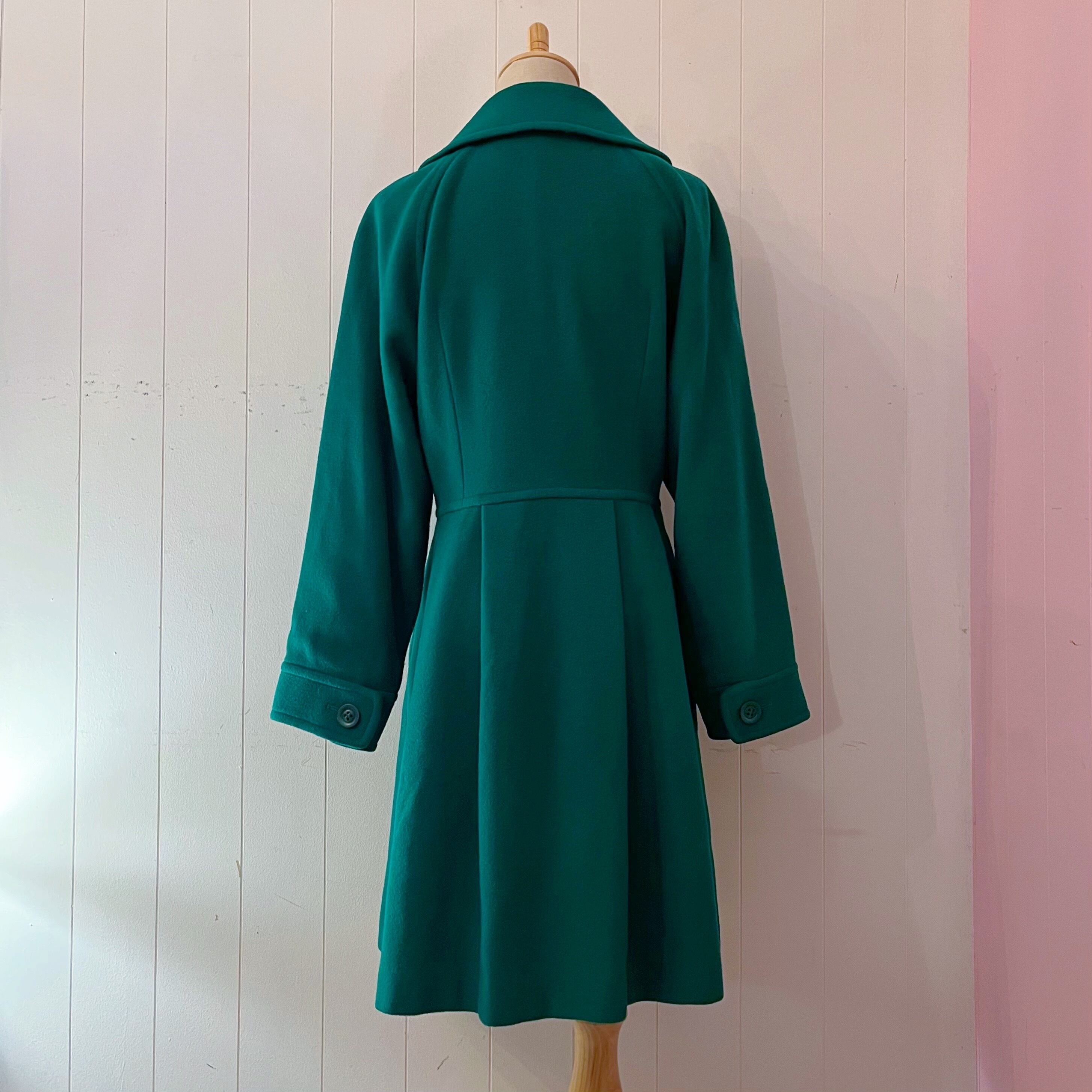 green double button flare coat
