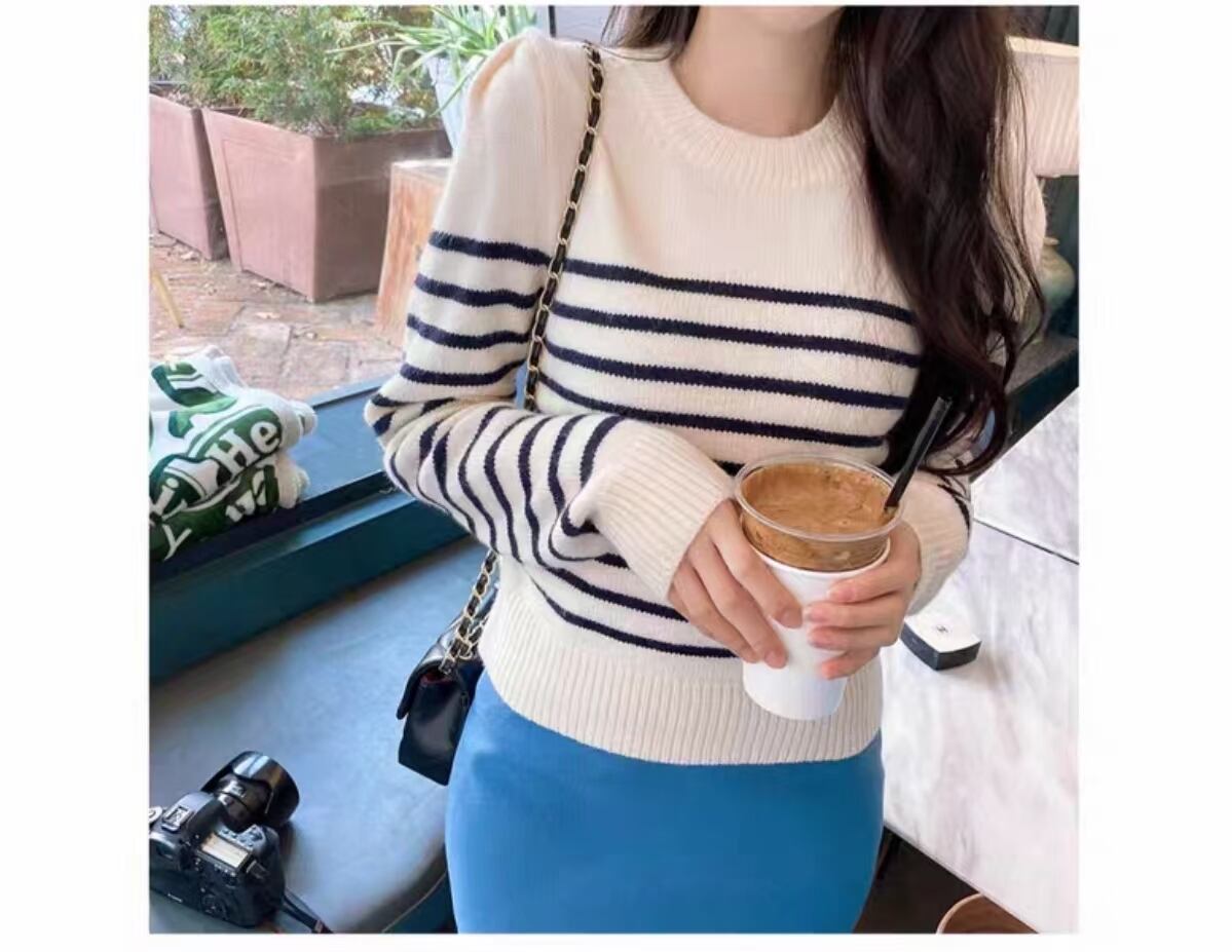 パフショルダーボーダーニット　AJ1079-6005