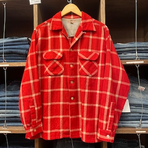 ①1950'S BRENT WOOL CHECK SHIRT RED