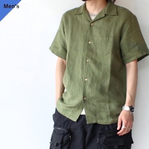 Orgueil リネンヘリンボーンシャツ Open Collar Shirt / OR-5092B　（Olive Drab）