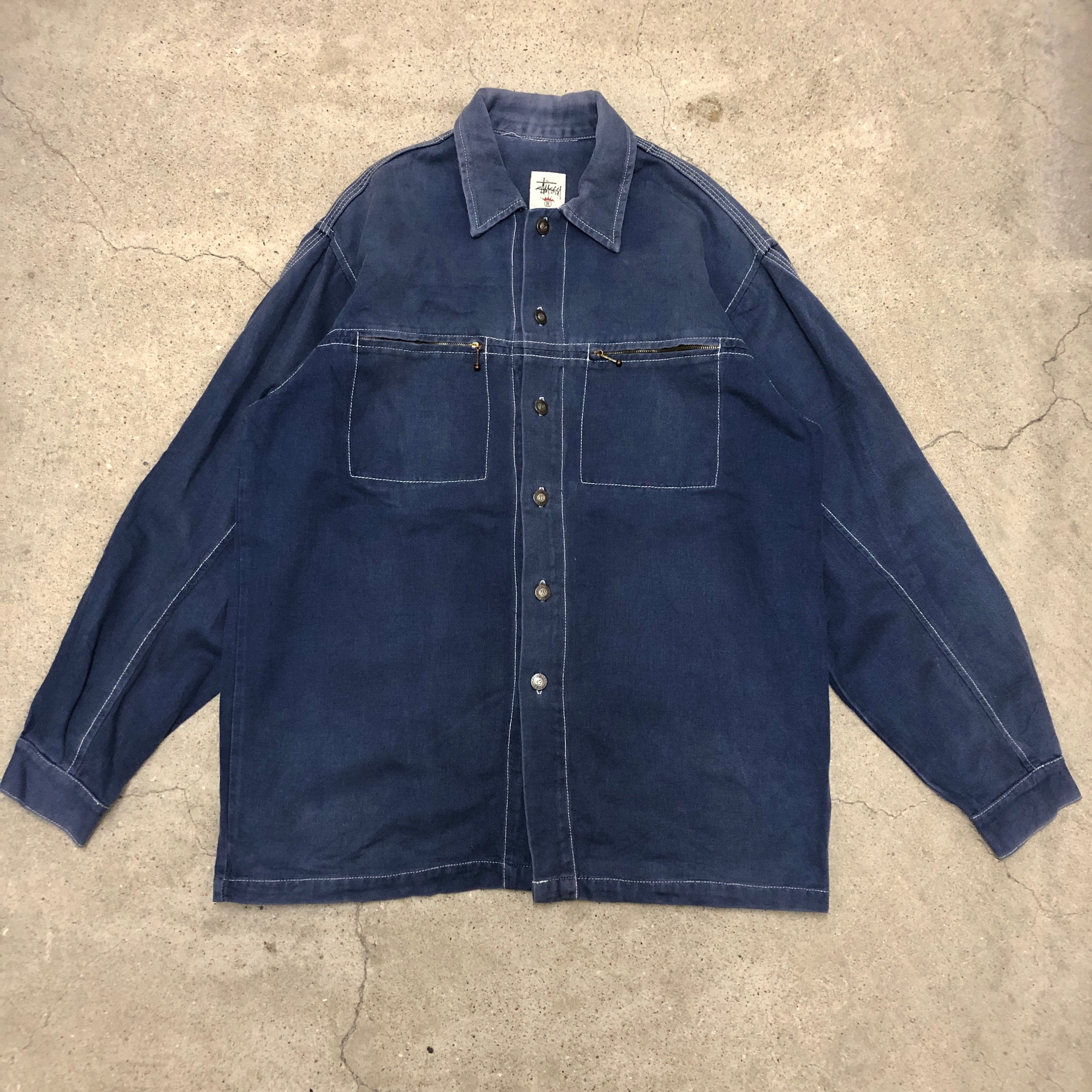 90s OLD STUSSY/KING SIZE/Coverall/白タグ/M/カバーオール 90s OLD STUSSY/KING SIZE/Coverall/白タグ/M/カバーオール