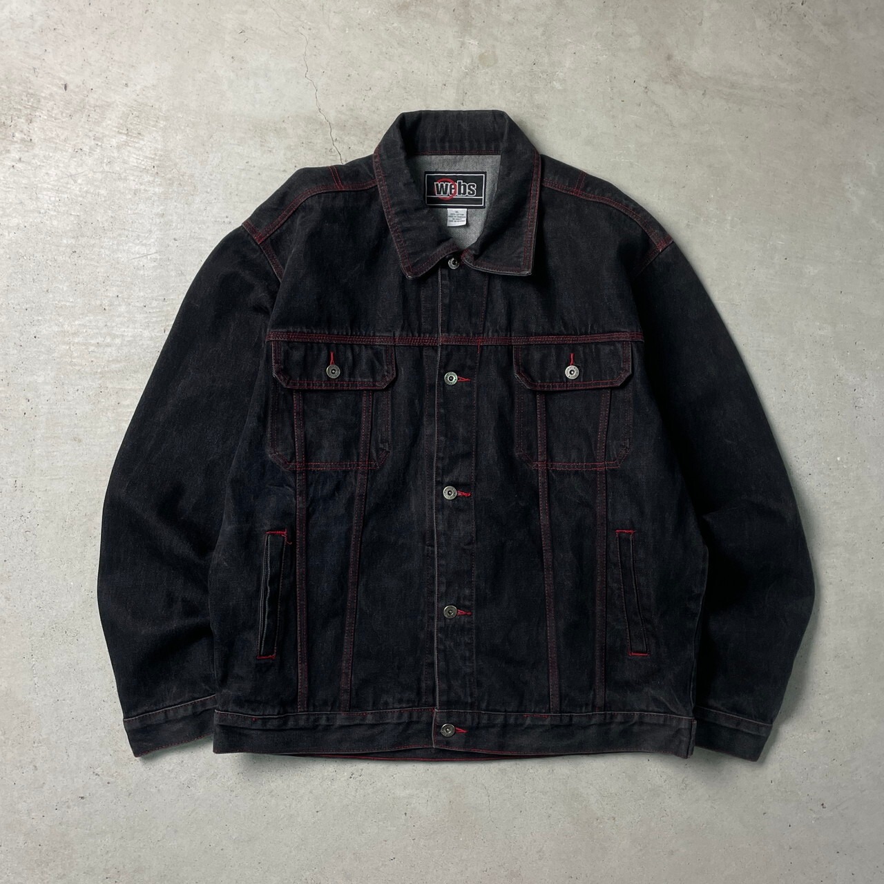 90年代 webs jeans ブラックデニムジャケット レッドステッチ メンズ 