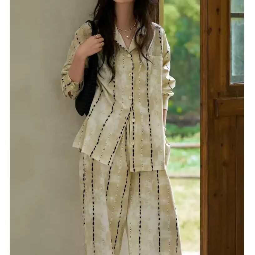 【M-2XL】stitch stripe pattern cardigan style pajamas p1743
