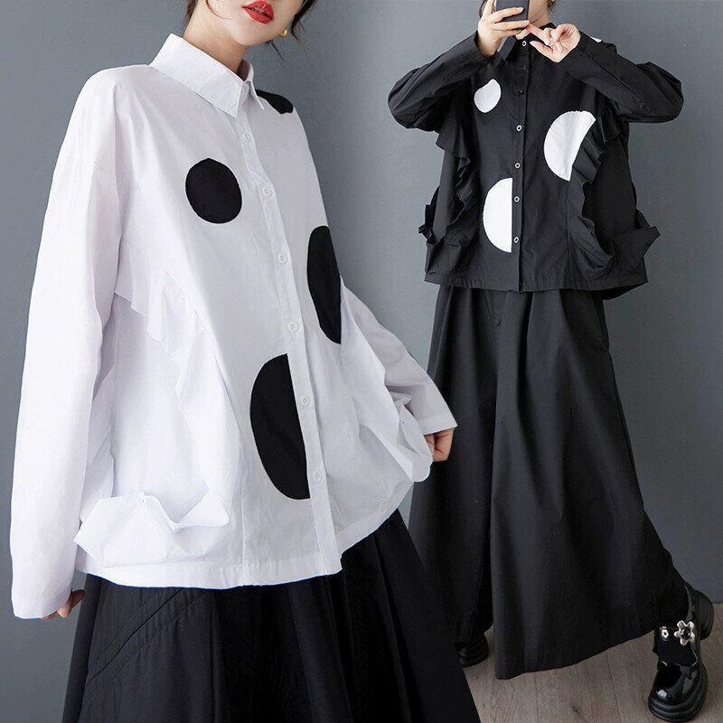 DOT STITCH LONG SLEEVES DESIGN SHIRT 2colors M-14550