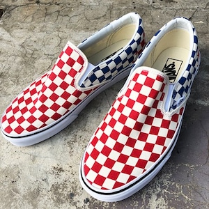 VANS/バンズ Classic Slip-on （Checkerboard）Red/ Blue