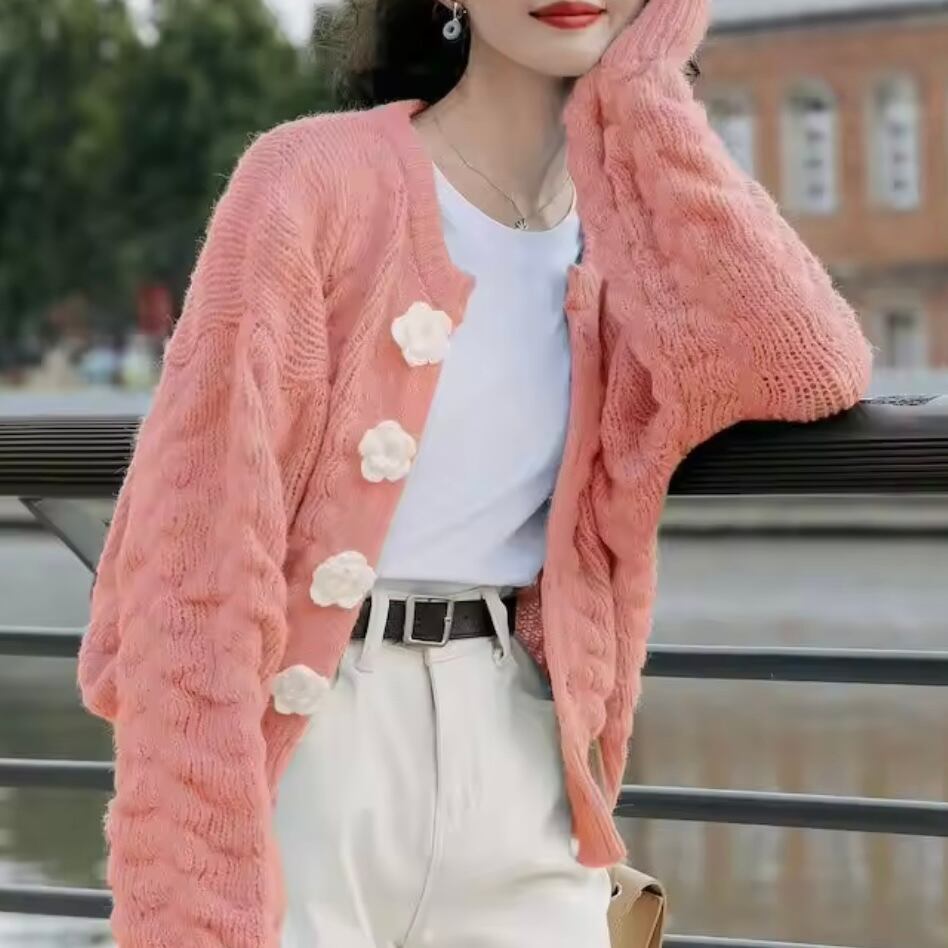 フラワーボタンカーディガン