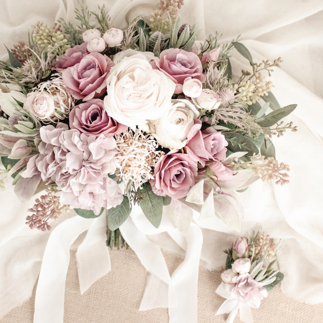 【レンタルブーケ:４泊５日】Purple pink color Bouquet＆Boutonniere