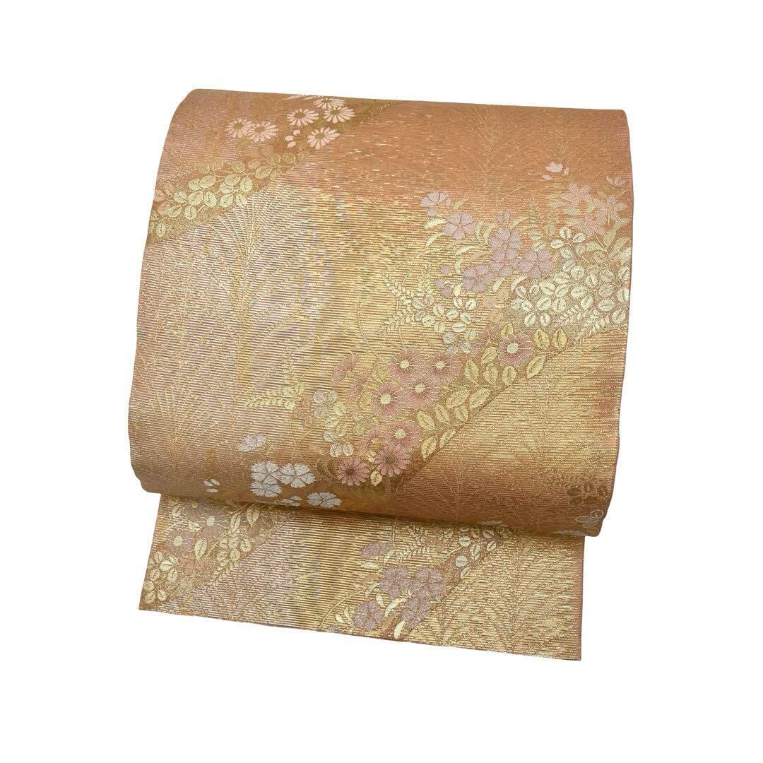 夏帯 袋帯 絽 撫子 菊 花模様 金通し 東雲色 O-3958 | リユース着物  