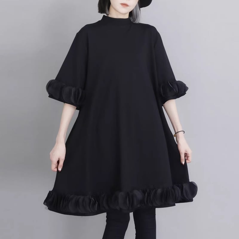 フリル付き 半袖 Aライン チュニックワンピース 1color ON1005 | Style