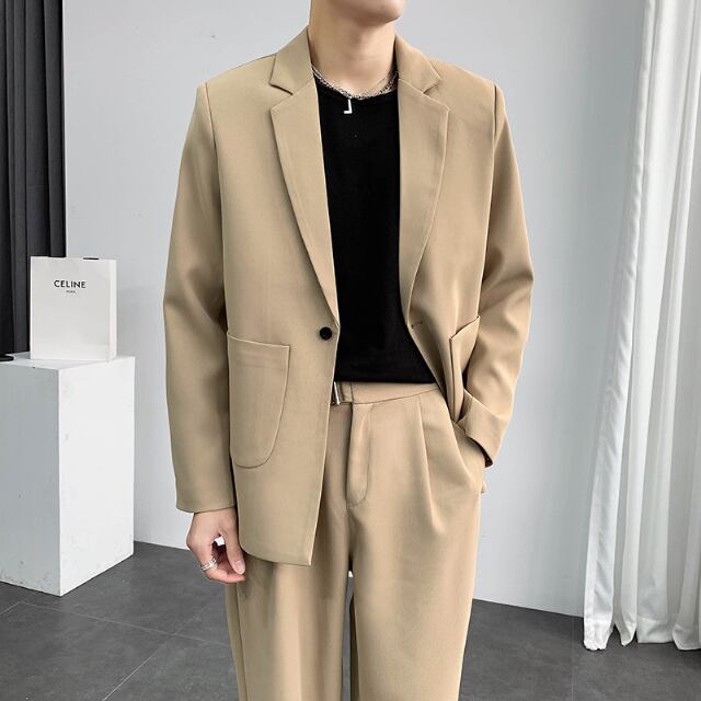 予約販売】メンズ セットアップ スーツ 無地 長袖 カジュアル