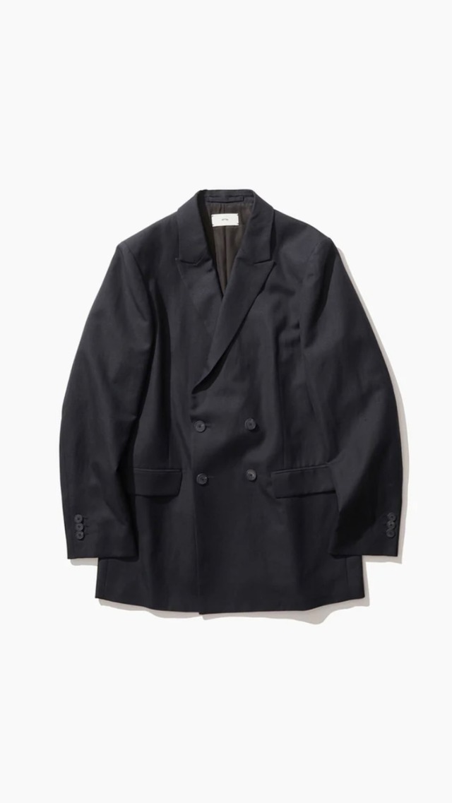 ATON -WOOL LINEN SHARKSKIN | DOUBLE-BREASTED JACKET- :DARK NAVY, :GRAY