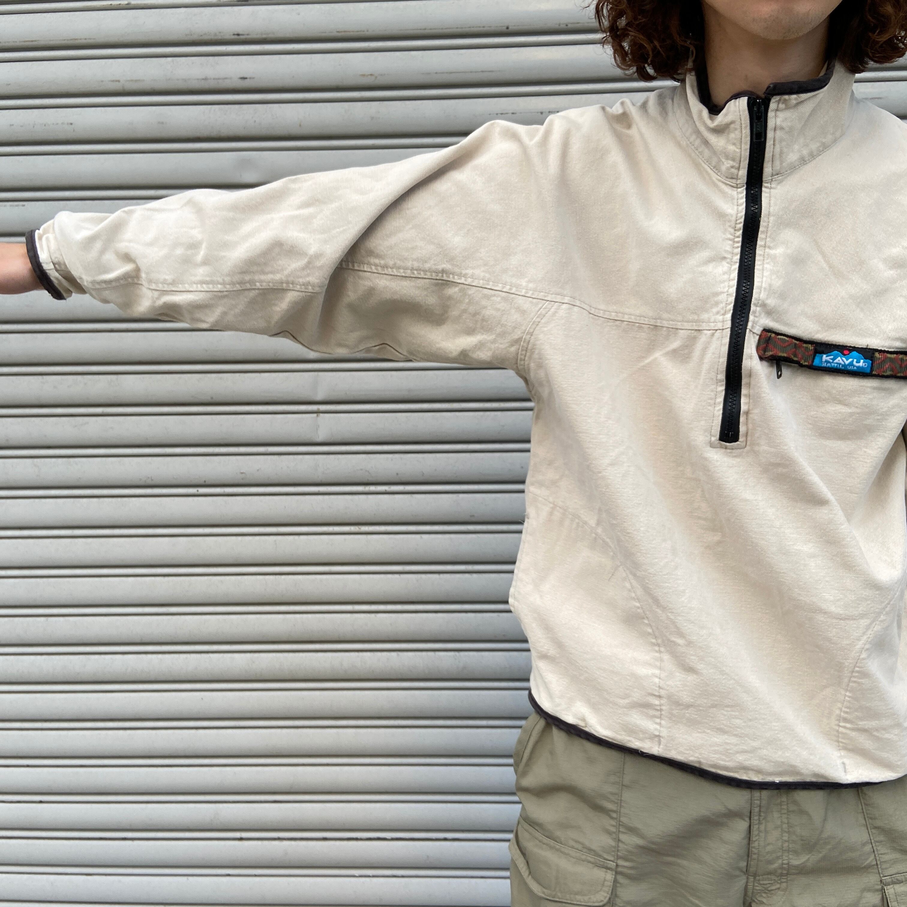 送料無料』KAVU カブー ハーフジップスローシャツ Sサイズ USA製 民族