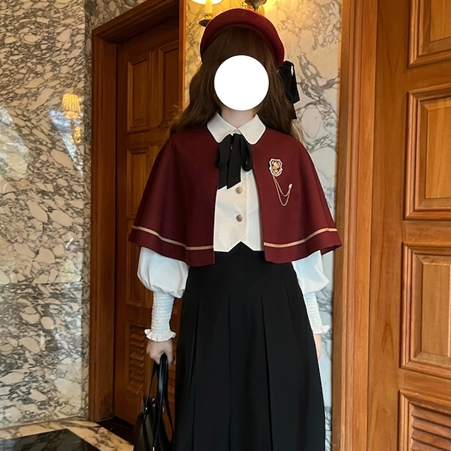 With U ゴスロリ系 ゴシック ロリィタ マント ショート 学園服 制服 JK クラロリ レトロ 甘め  可愛い コンカフェ イベント衣装