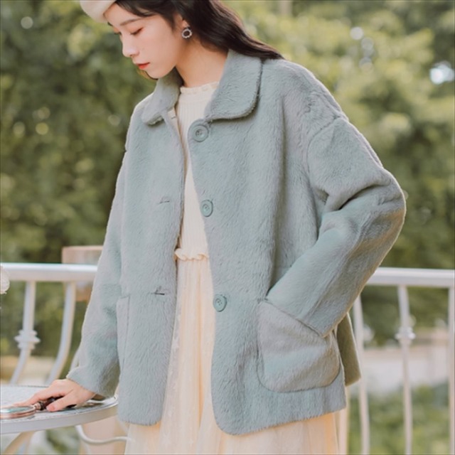 【送料無料】 ショートコート  フリース  ポケット  フェミニン  ふわふわ・もこもこ  暖かい  暖かコーデ   厚手生地  レディースファッション  長袖  可愛い  20代・30代  カジュアル系  シンプルデザイン  冬  お出かけ  ベージュ　サックス