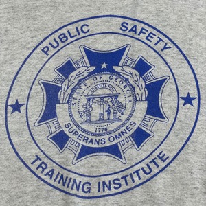 【FRUIT OF THE LOOM】90s USA製 ジョージア州 公安 public safety training institute プリント スウェット トレーナー プルオーバー L グレー US古着