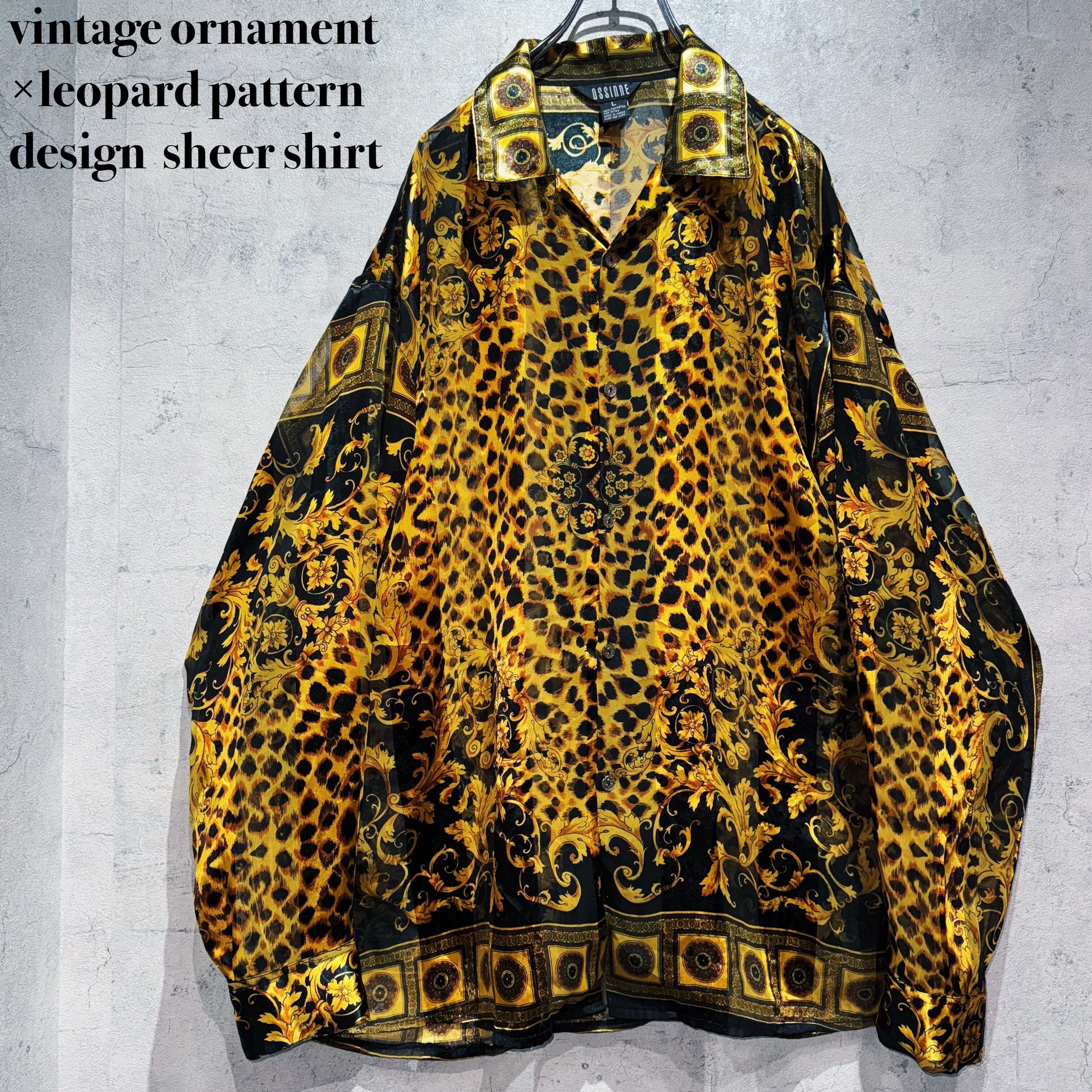 vintage ornament×leopard pattern design sheer shirt