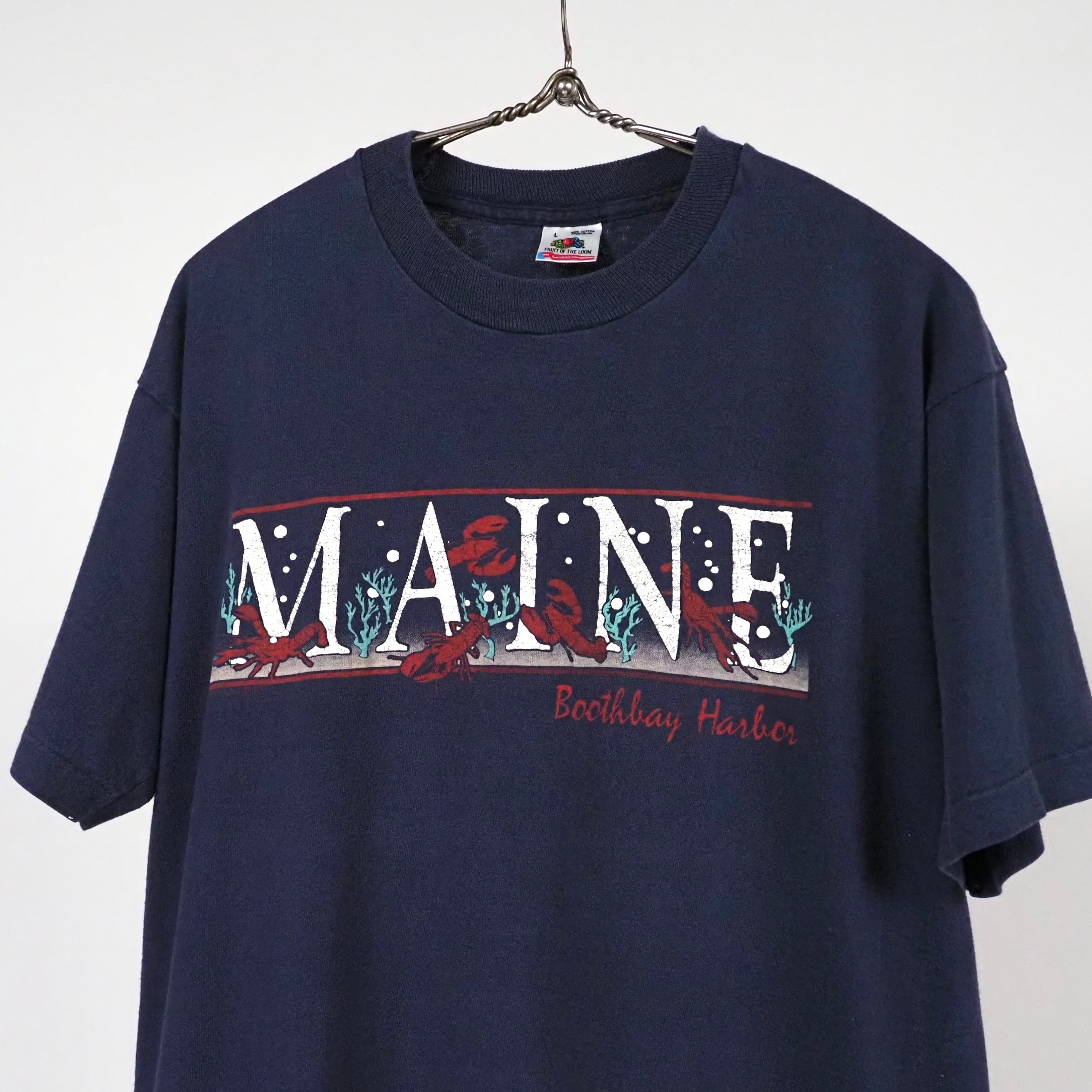 90’s MAINE Souvenir T-shirt Lobster L USA製 FRUIT OF THE LOOM スーベニア Tシャツ ネイビー
