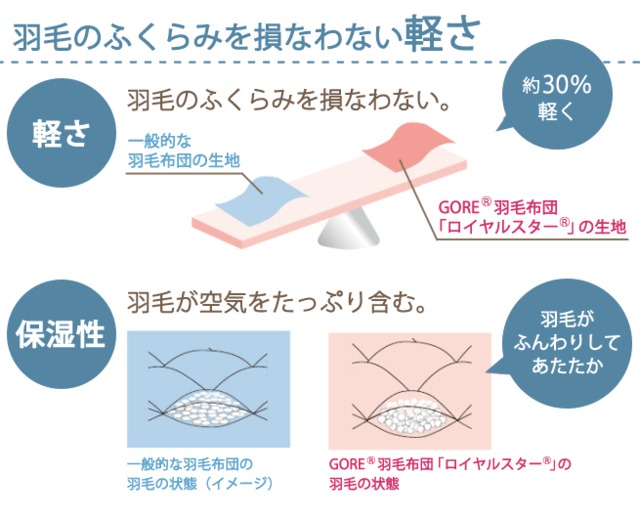 アトピー協会推薦羽毛布団　【GORE (ゴア) ロイヤルスター羽毛ふとん】　西川株式会社