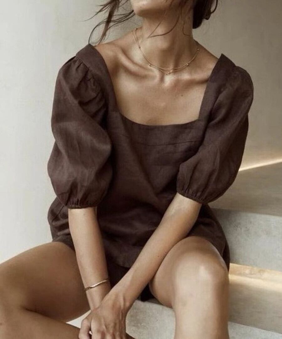 スクエアネックリネンツーピース【t-10248】