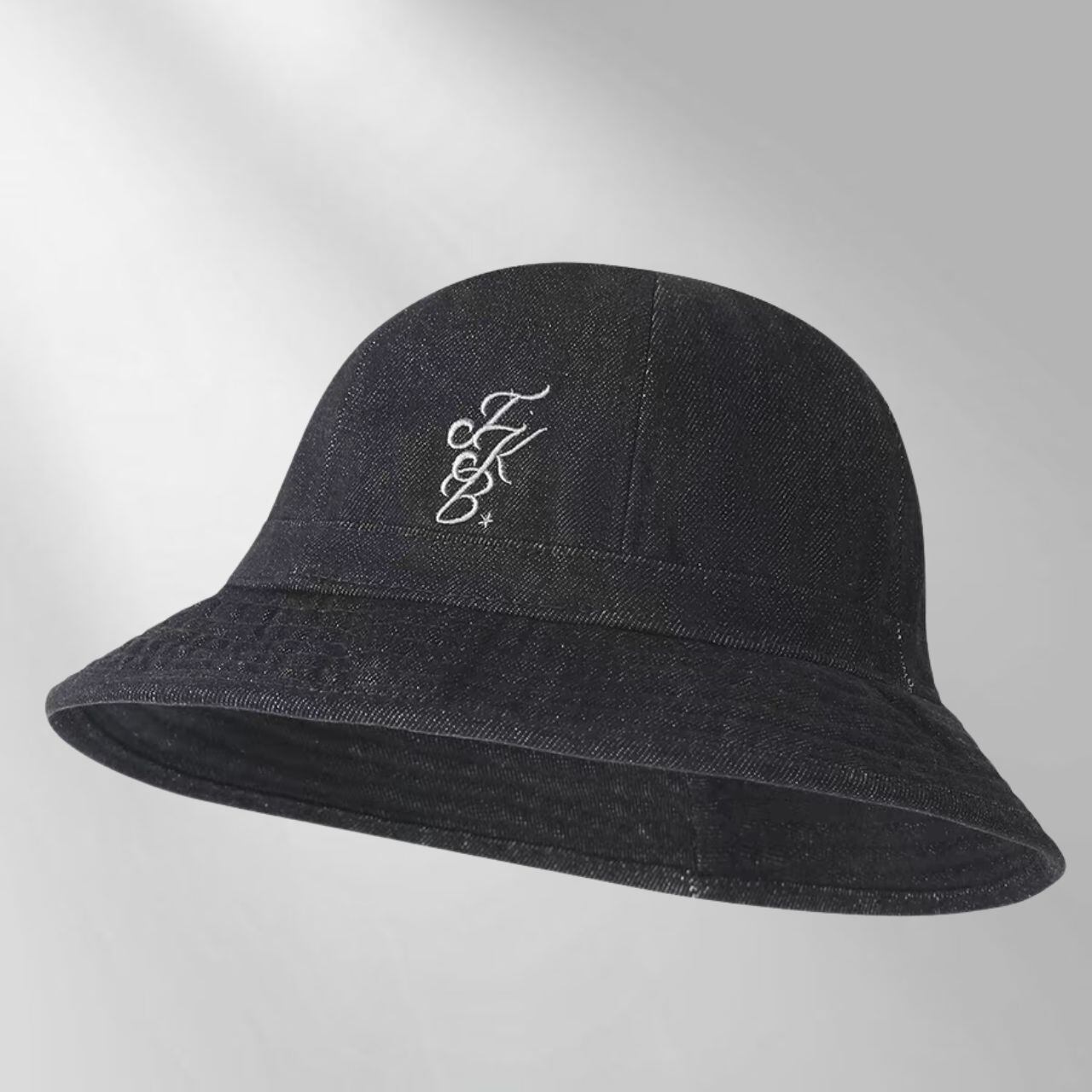 デニム素材刺繍ロゴ付きバケットハット G109