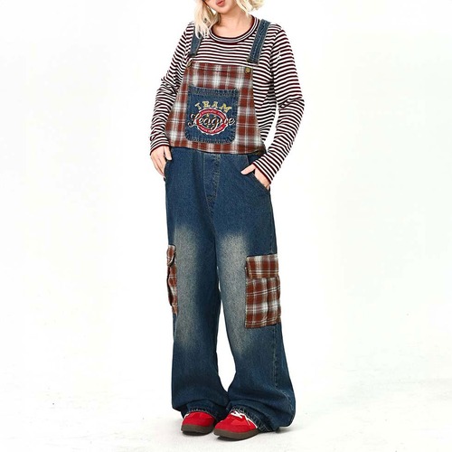 チェックパッチロゴアクセントサロペット   R01478