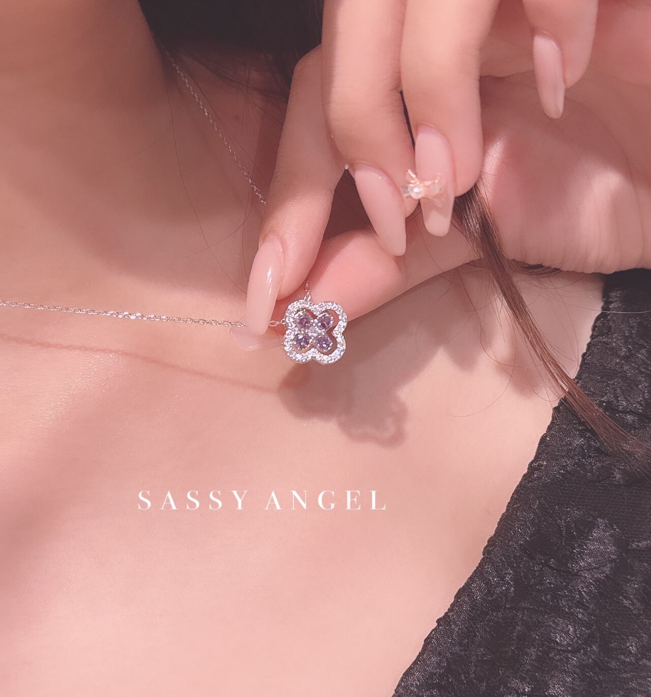 clover flower necklace purple [237] | SASSY ANGEL