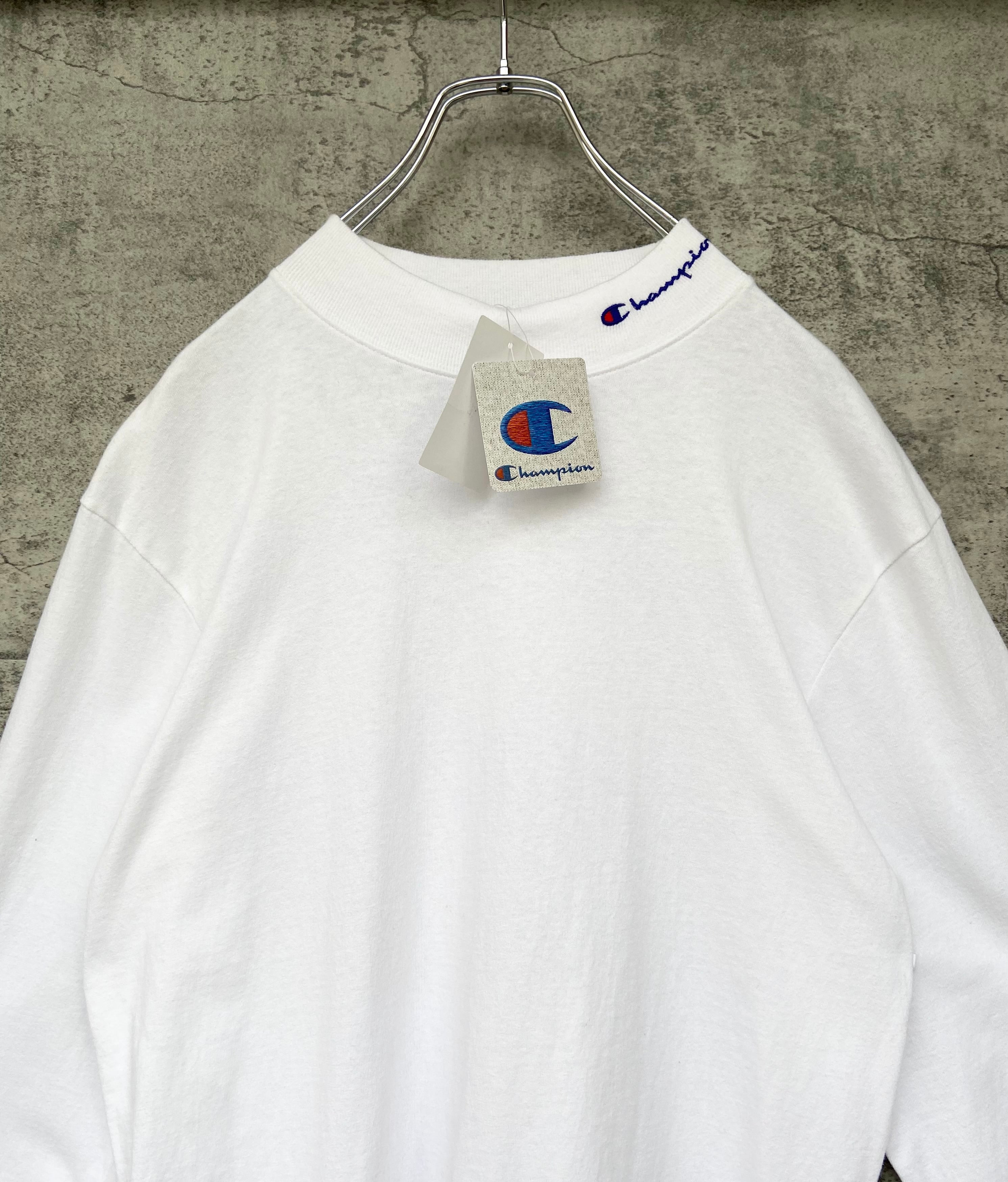 新品 champion チャンピオン XL 刺繍 モックネックシャツ 白 長袖