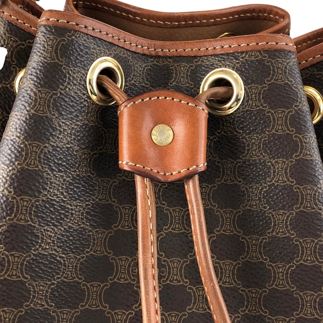 CELINE セリーヌ マカダム ショルダーバッグ ブラウン PVC レザー 2way 巾着 vintage ヴィンテージ オールド ifb2i4