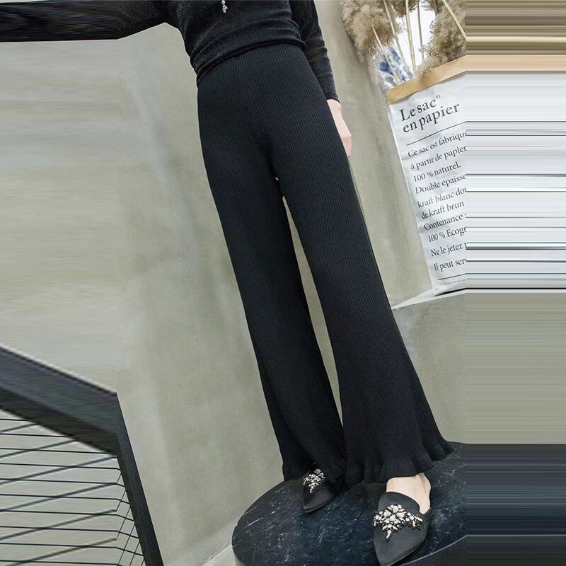 ウエスタンスタイルの初秋冬のお尻プラスサイズの婦人服新しいルーズでファットな姉妹ウールソルトヴィンテージニットワイドレッグパンツ ミックスインファッション80746965746