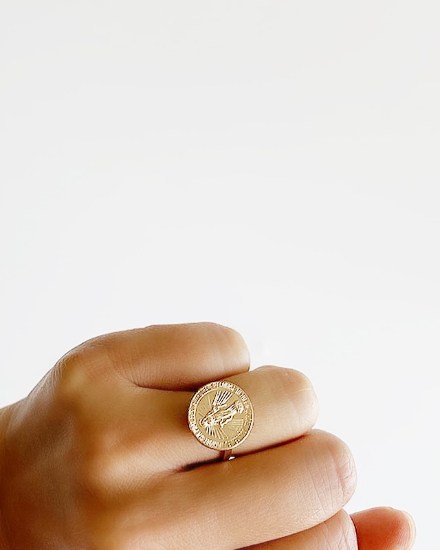 Maria  gold coin Ring /  on the beach     OBH-025