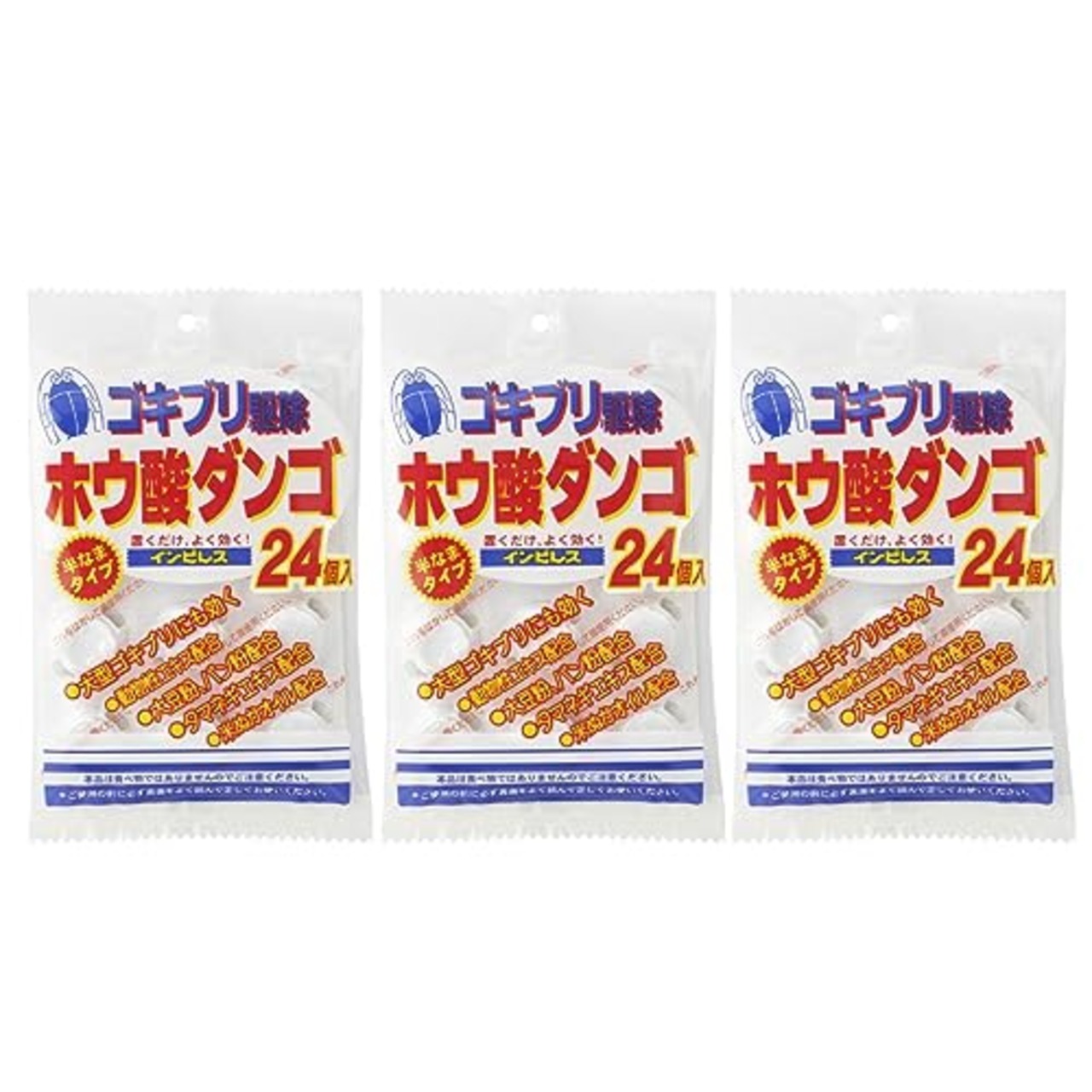OKAMOTO ホウ酸ダンゴ/インピレス[大型ゴキブリに効く/半なまタイプ] 24P 3個セット ゴキブリ駆除剤 【防御用医薬部外品】オカモト