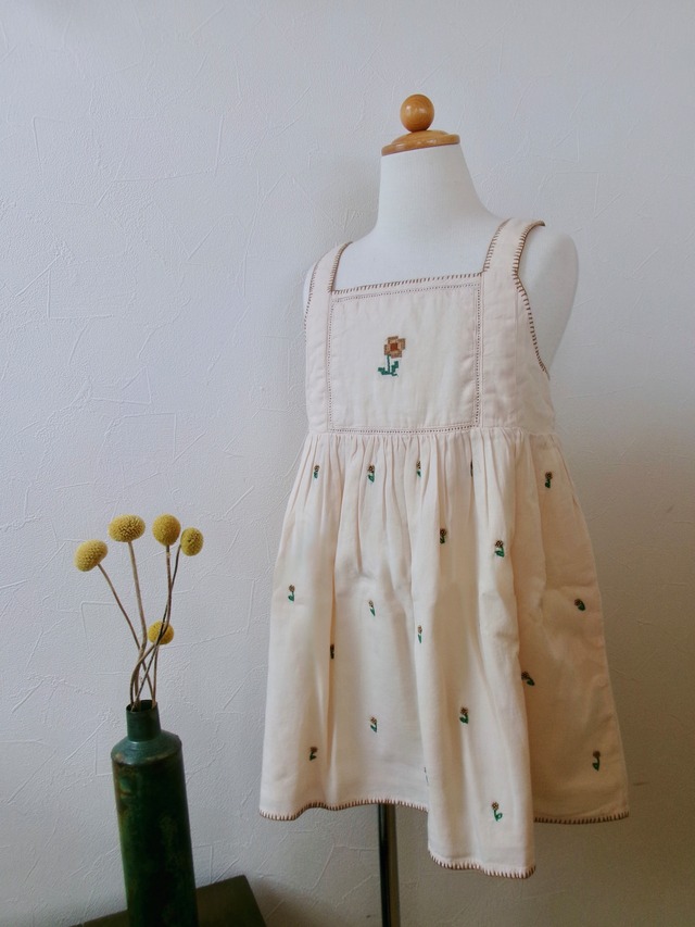 OUTLET【Emile et Ida】Cream Embroidered Floral Dress (サイズ5A)