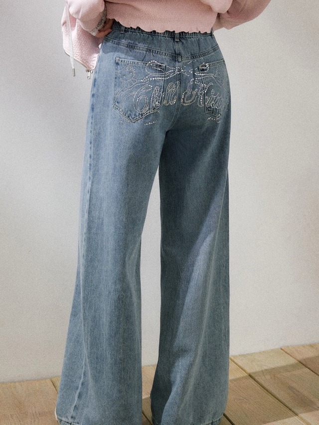 後ろ姿まで可愛い バックデザインデニム 大人 おしゃれ カジュアル こなれ感 美脚 脚長 美シルエット 体型カバー 大きいサイズ 韓国 CH11460