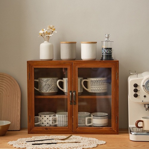 卓上キャビネット 木製 卓上収納ケース デスク収納 アンティーク調 オフィス収納 机上収納 雑貨収納 小物入れ 家庭用 台所収納 収納キャビネット 安定性 ２層