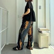 【予約：7月末入荷予定】水彩柄マットサテンPT/グリーンmix