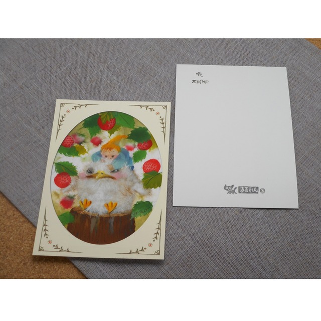 幼なじみ 仲良しの二人は幼なじみ ほのぼのした雰囲気にイチゴもかわいいイラスト ポストカード 和紙絵工房 和紙絵作品のプリントweb通販