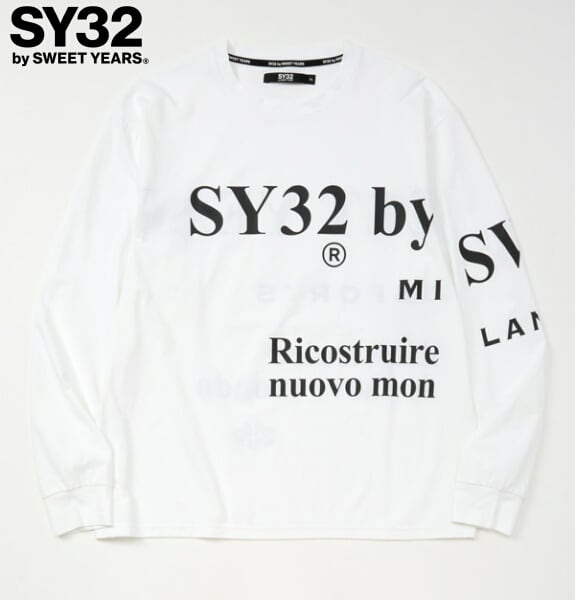 SY32 by SWEET YEARS エスワイサーティトゥ Tシャツ 長袖 クルーネック ロンT メンズ NEW SEPARATE GRAPHIC L/S TEE 15504 WHITE