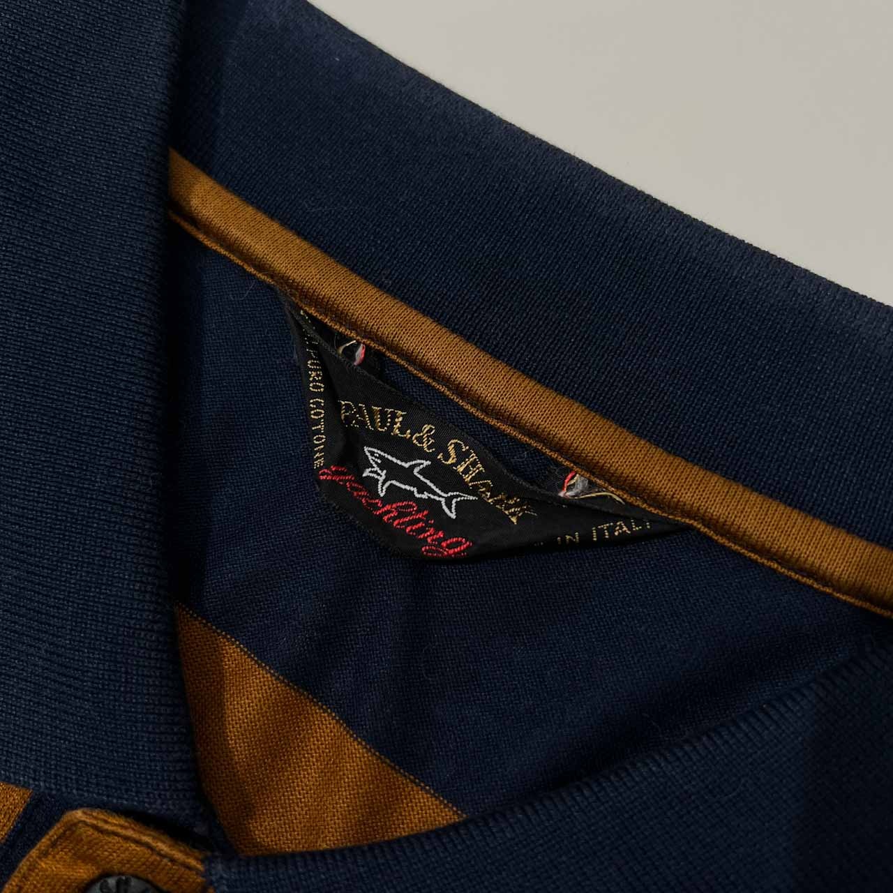 イタリア製 PAUL & SHARK ポールアンドシャーク ボーダー柄 天竺 半袖 ポロシャツ サイズ XL /ブラウン×ネイビー/オールド/ビンテージ