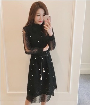 ★送料無料★11号(L)☆総レースキャミワンピースと長袖チュニックのセット(OPN5602)