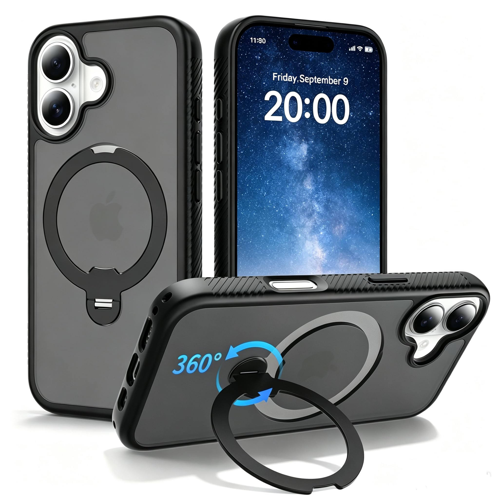対応 iPhone 17 ケース MagSafe対応 リング付き 耐衝撃 アイホン17 スマホケース・ブラック