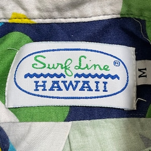 【SURF LINE HAWAII】80s 90s USA製 アロハシャツ ハワイアンシャツ ハーフボタン シングルステッチ ボタンダウン 半袖 柄物 フラワー リーフ M サーフラインハワイ ヴィンテージ  US古着