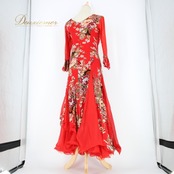 社交ダンス 衣装 スタンダード ドレス ワンピース パーティ衣装 レッド系 ゴールド系 赤 金 ICHIOKU イチオク ブラック系 グレイ系 黒 花柄 フラワー デザイン ダンス 映え 大きく広がる おしゃれ かわいい 女性用 トレンド ルームウェア お出かけ 結婚式 演出 ビビッドカラー ポリエステル ポリウレタン 伸縮性 お揃い コーディネート