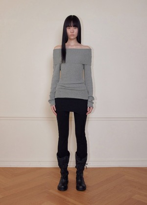 [BOHEMSEO] SILHOUETTE OPEN-SHOULDER KNIT, CHARCOAL 正規品 韓国ブランド 韓国通販 韓国代行 韓国ファッション BOHEMIAN SEOUL ボヘミアンソウル 日本 店舗