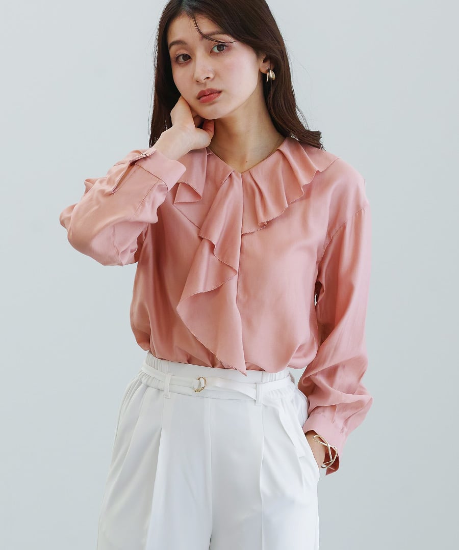 繊細に揺れる 】シルキーローン・ラッフルフリルブラウス（776031