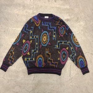 90s FICCE/Glitter knit Sweater/M～L相当/ラメ入りニット/セーター/総柄/フィッチェ