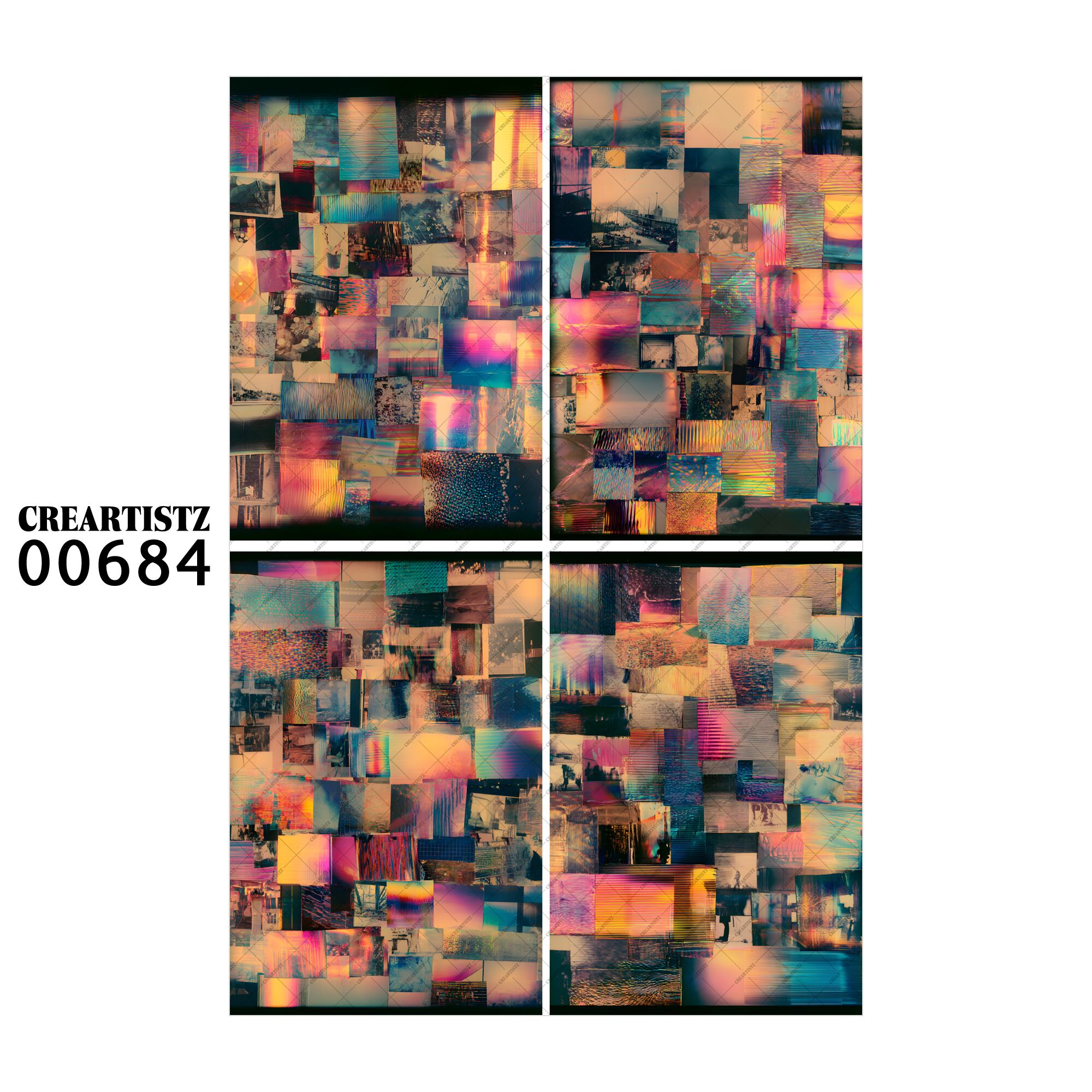 00684 背景 コラージュ素材 オリジナル 12枚セット (4種類×3枚) ペーパー/ステッカー CREARTISTZ